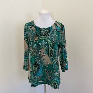 JM Collection Green, Teal & Beige Paisley Tunic Top
